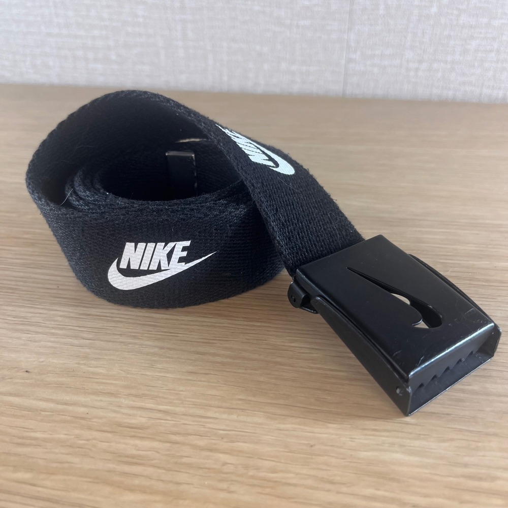 Nike Black Web Belt Swoosh Logo Metal Buckle One Size Unisex Streetwear